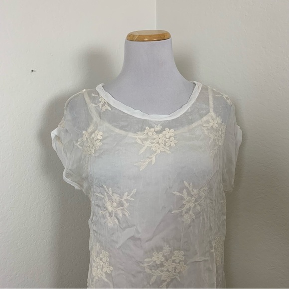 Boho Chic Ethereal Semi Sheer Embroidered Silk Blend Top Womens S Floral Italy - Picture 11 of 17